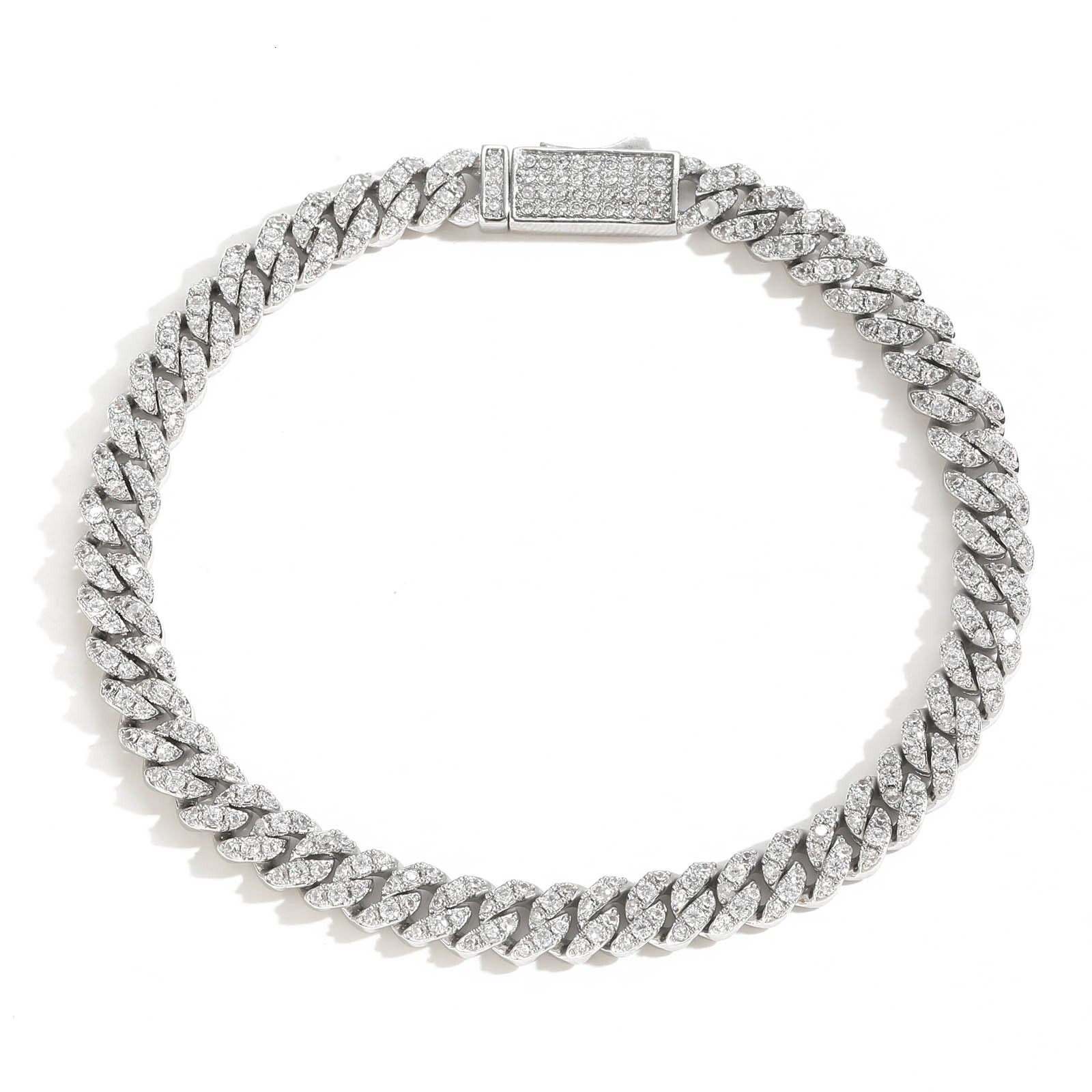 Hip hop bracelet 6mm Cuban chain spring buckle single row Moissanite personality versatile simple mens hip-hop accessory moissanite