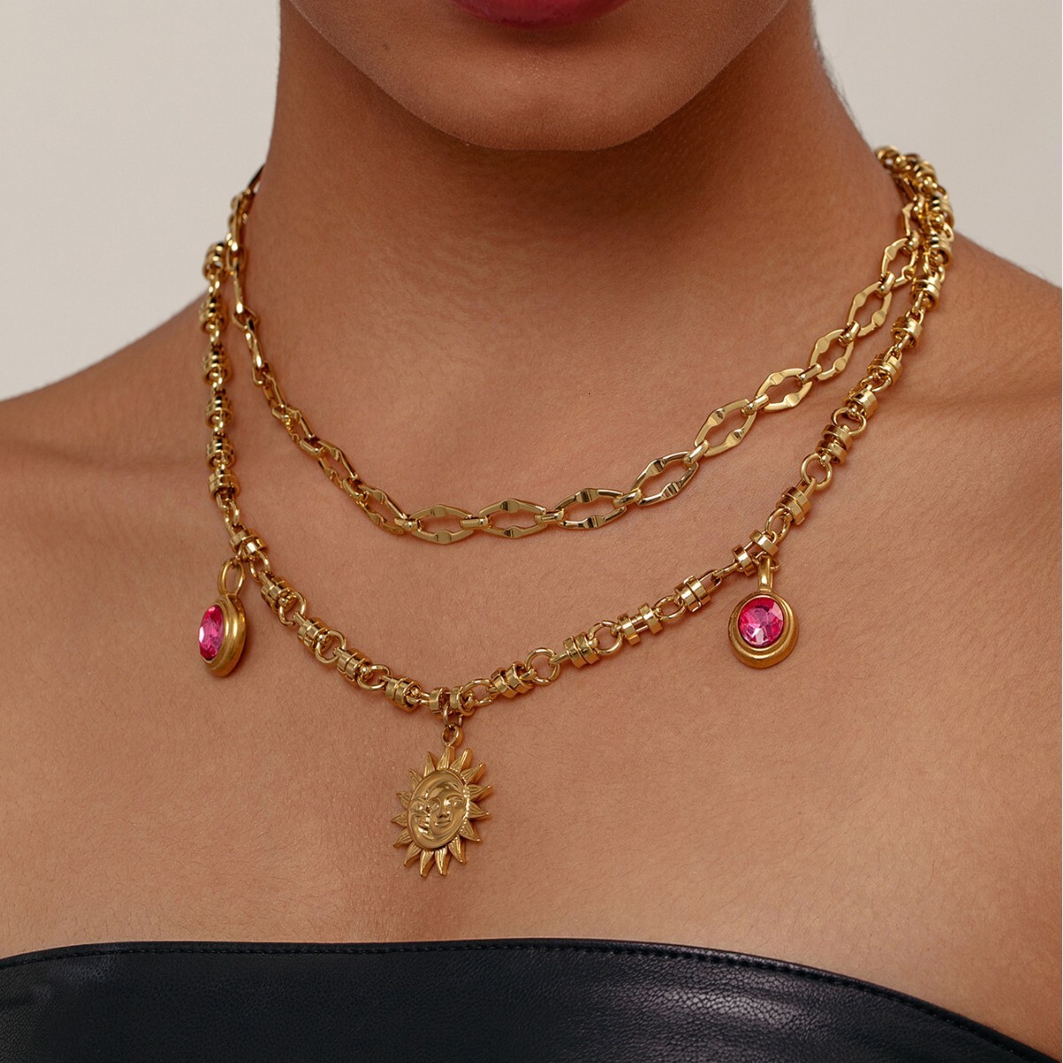 Colorful Glass Bead Choker Necklace Bracelet Ins Style Exquisite Titanium Steel Gold Plated