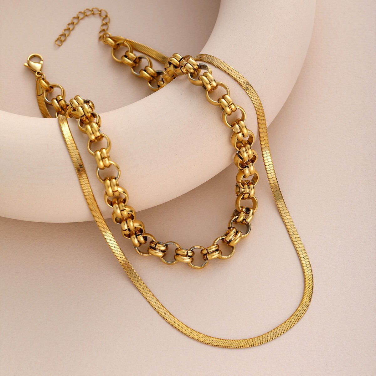 Fashion Round Double Layer Splicing Solid Simple Commuting Versatile Daily Non-Fading Plated Women's Necklace
