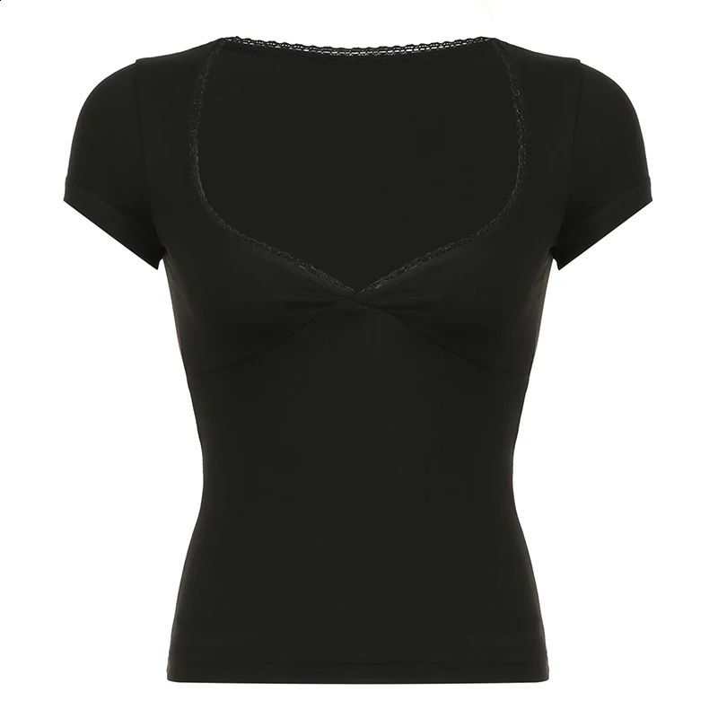 CIBBAR Women Basic Solid Skinny T-shirt Streetwear Y2k Casual V Neck Short Sleeve Crop Top Summer Streetwear Tees 2024 Harajuku 250521