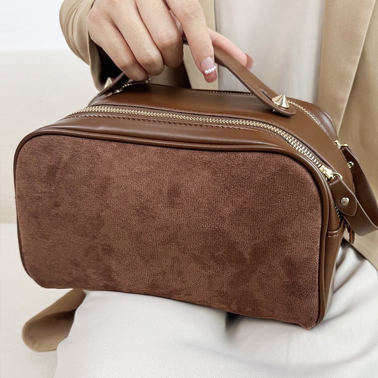 designer High-End Portable Handheld Matte Leather Makeup Bag Large Capacity Double Zipper Mother-Daughter Two-Piece Set Toiletry Storage Bag