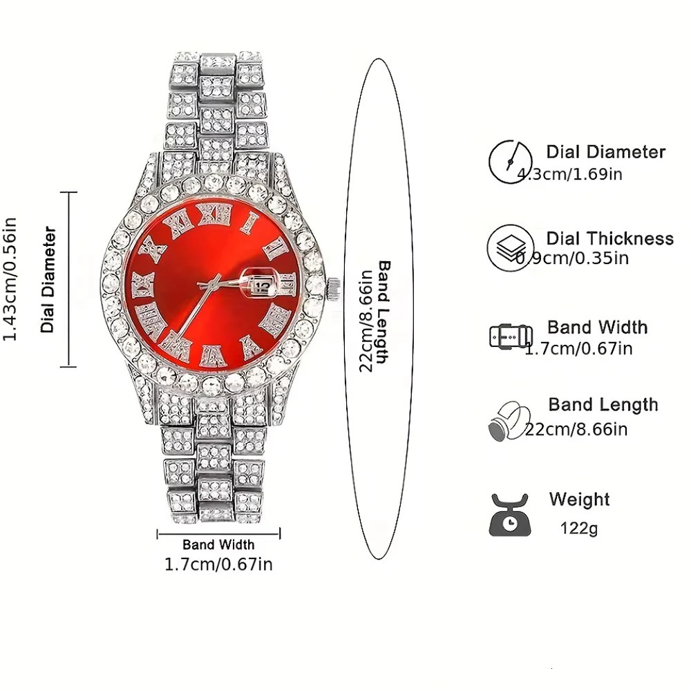 3pcs Cuban Chain Watch for Men Hip Hop Miami Curb Iced Out Paved Rhinestones Rapper Cuban Necklace Suit WatchBracelet Jewelry 250530