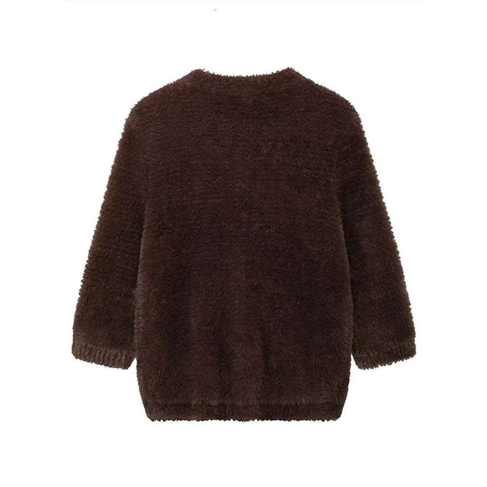 Fashion Faux Fur Half Sleeve Cardigan For Women Single Breasted O-Neck Loose Sweater Female 2024 Autumn Furry Street Chic Tops