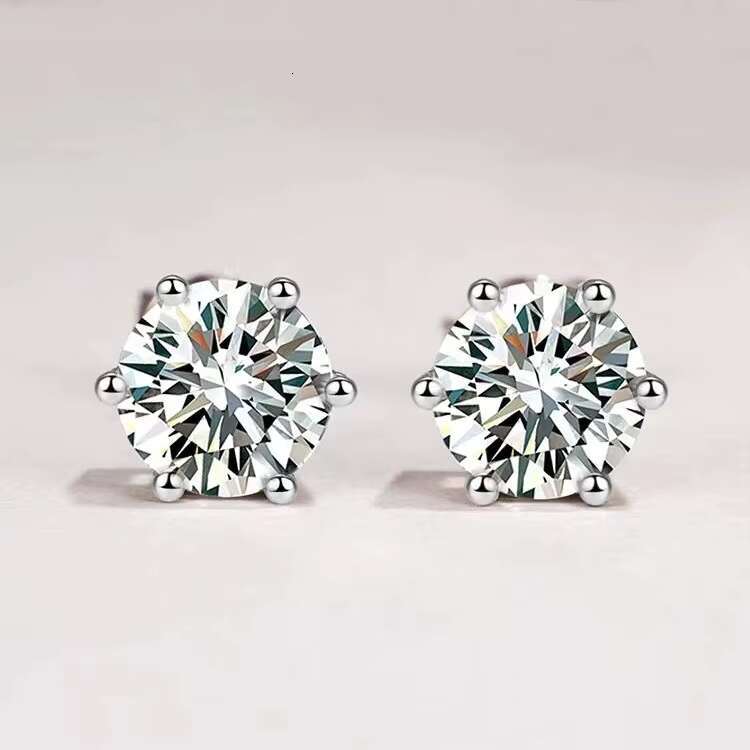 Hot-Selling D Color 925 Sterling Silver Moissanite Earrings Classic Six-Claw Design High Carbon Diamond 1-5ct Shenzhen Factory