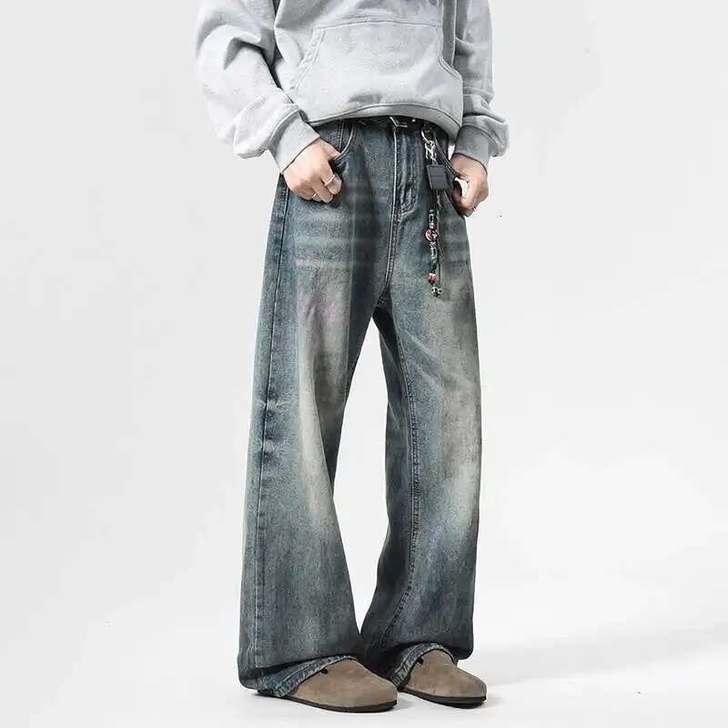 IEFB Spring New Men's Jeans Printing Contrast Color Straight Casual Korean Style Washing Loose Wide Leg Male Denim Pants 9W586