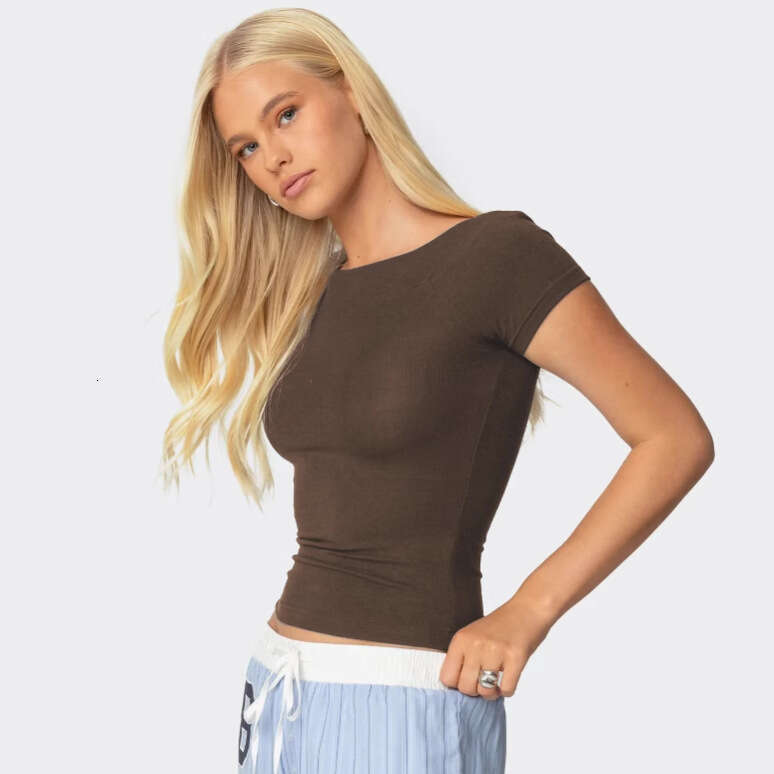 2025 Spring New Y2K Style Slim Fit Short Sleeve T-Shirt Versatile Slimming Knitted Top Women's Base Shirt 1062