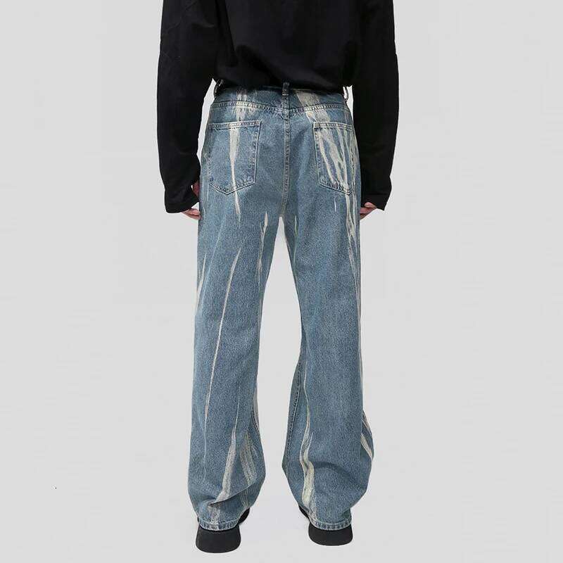 IEFB Korean Style Men's Denim Pants Tie Dye Washing New Contrast Color Casual Trousers Wide Leg Loose Male Jeans Summer 9W2482