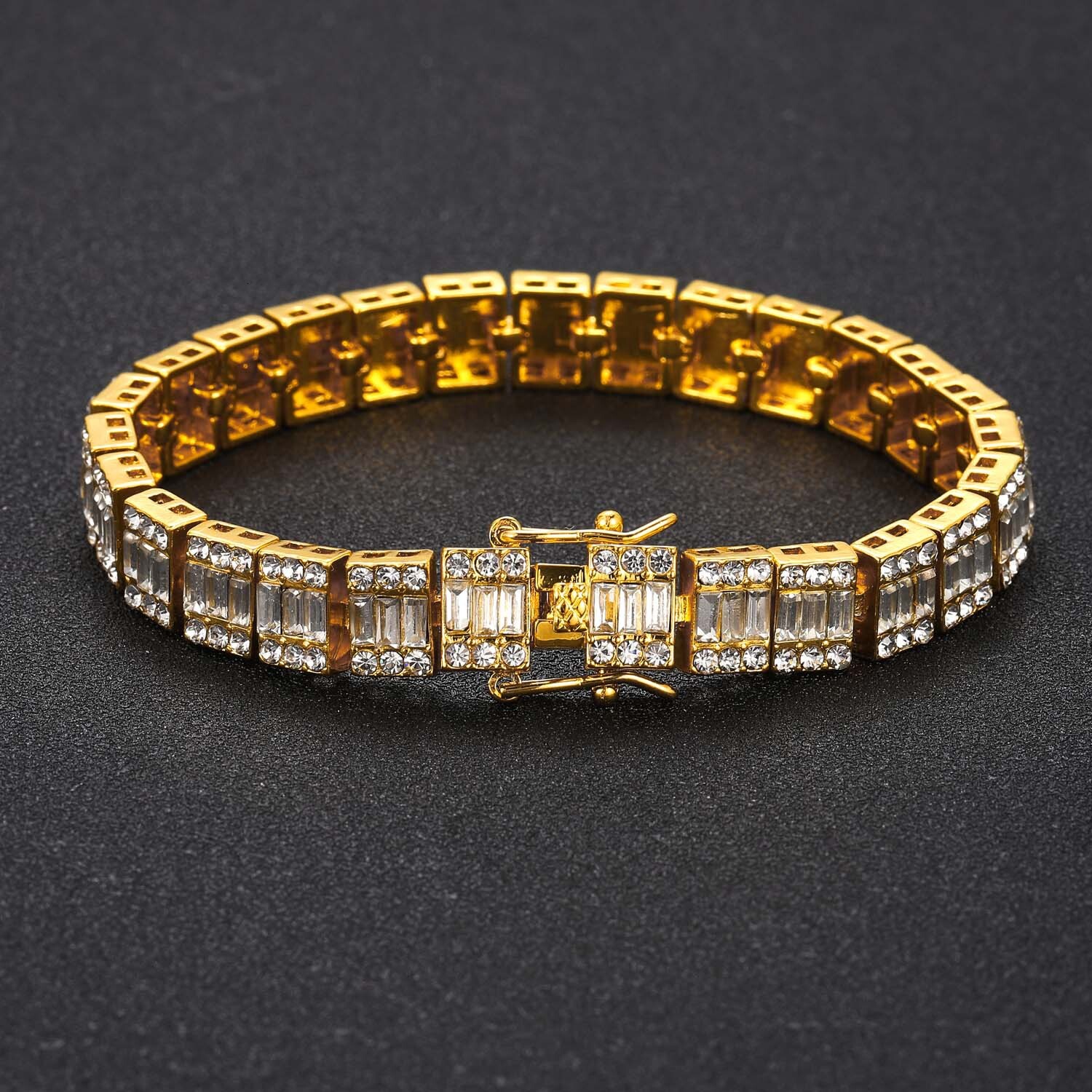 Square 10mm square diamond round diamond full diamond Cuban chain hip-hop bracelet personalized mens accessory moissanite