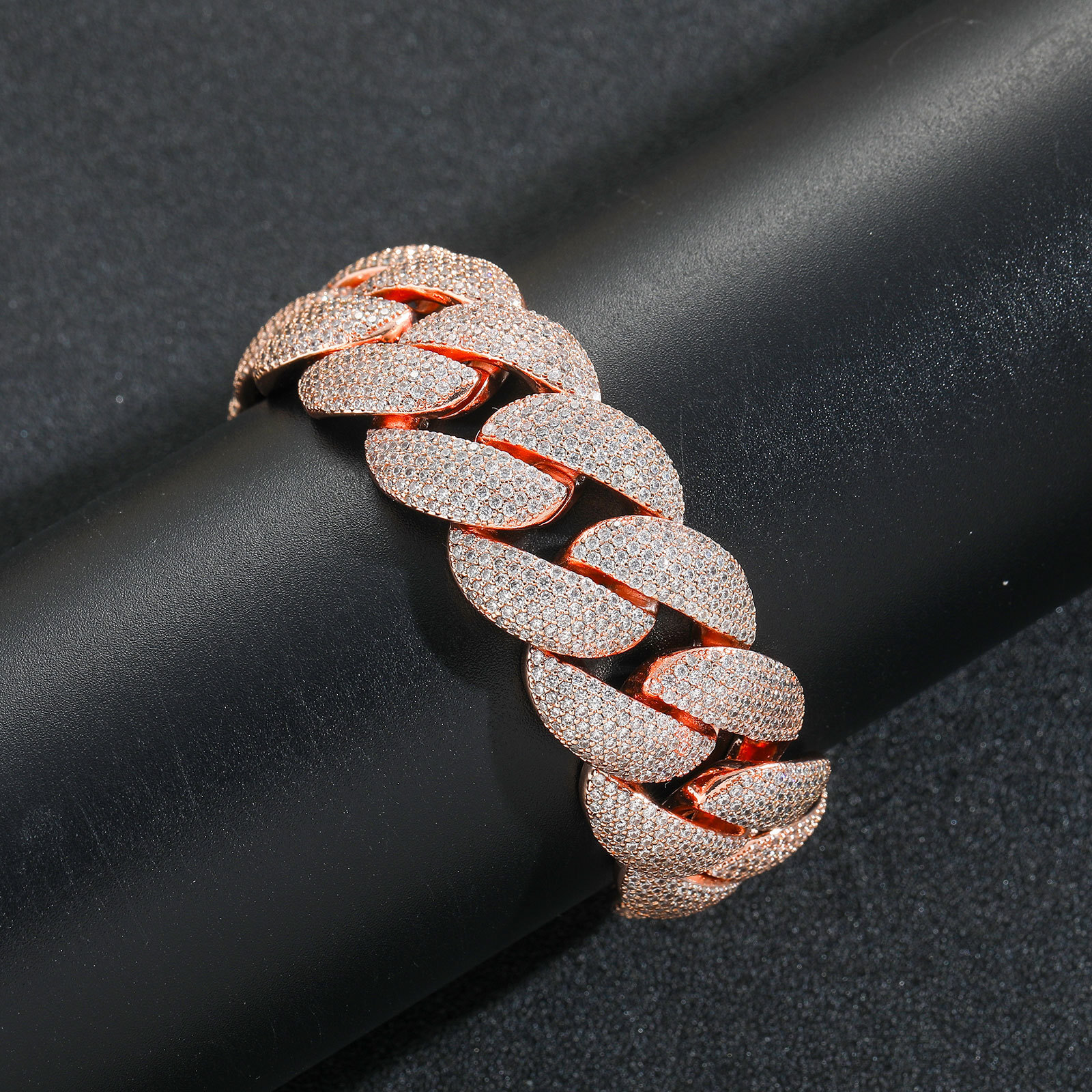 Hip hop rose gold 22mm bubble Cuban chain bracelet trendy brand mens personalized hip-hop accessory bracelet moissanite