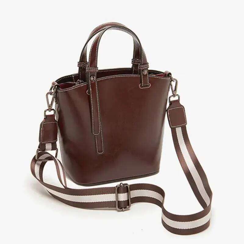 Genuine Leather Women's Bucket Vintage Cowhide Shoulder Bags High Quality Women Handbags Fashion Crossbody Bag 599