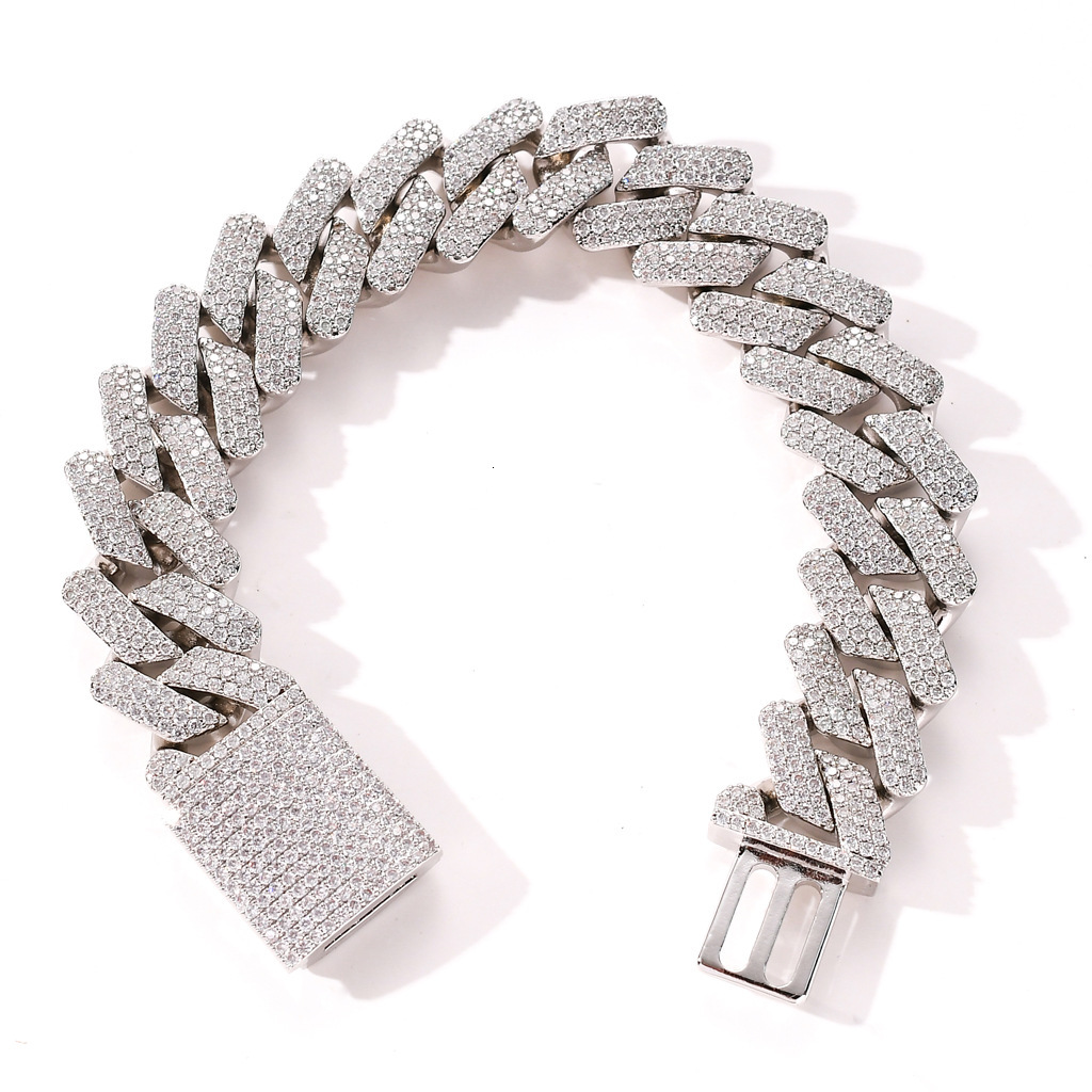 Bracelet hip hop genuine gold plated 20mm solid CUBAN CHAIN full of Moissanite big box buckle mens Bracelet moissanite