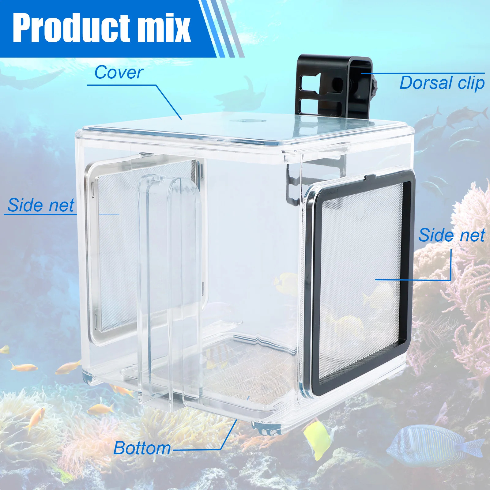 Aquarium Breeder Box Fish Breeding Box Clear Fish Isolation Box Fish Hatchery Acrylic Fish Incubator Box with Detachable MeshLid 250530