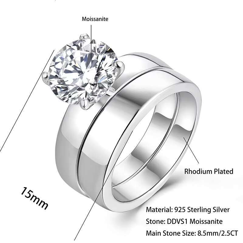 2.5Ct 8.5Mm Dvvs Moissanite Diamond Ring Platinum Custom Marriage Proposal Set Ring S925 Sterling Silver With Four Claw