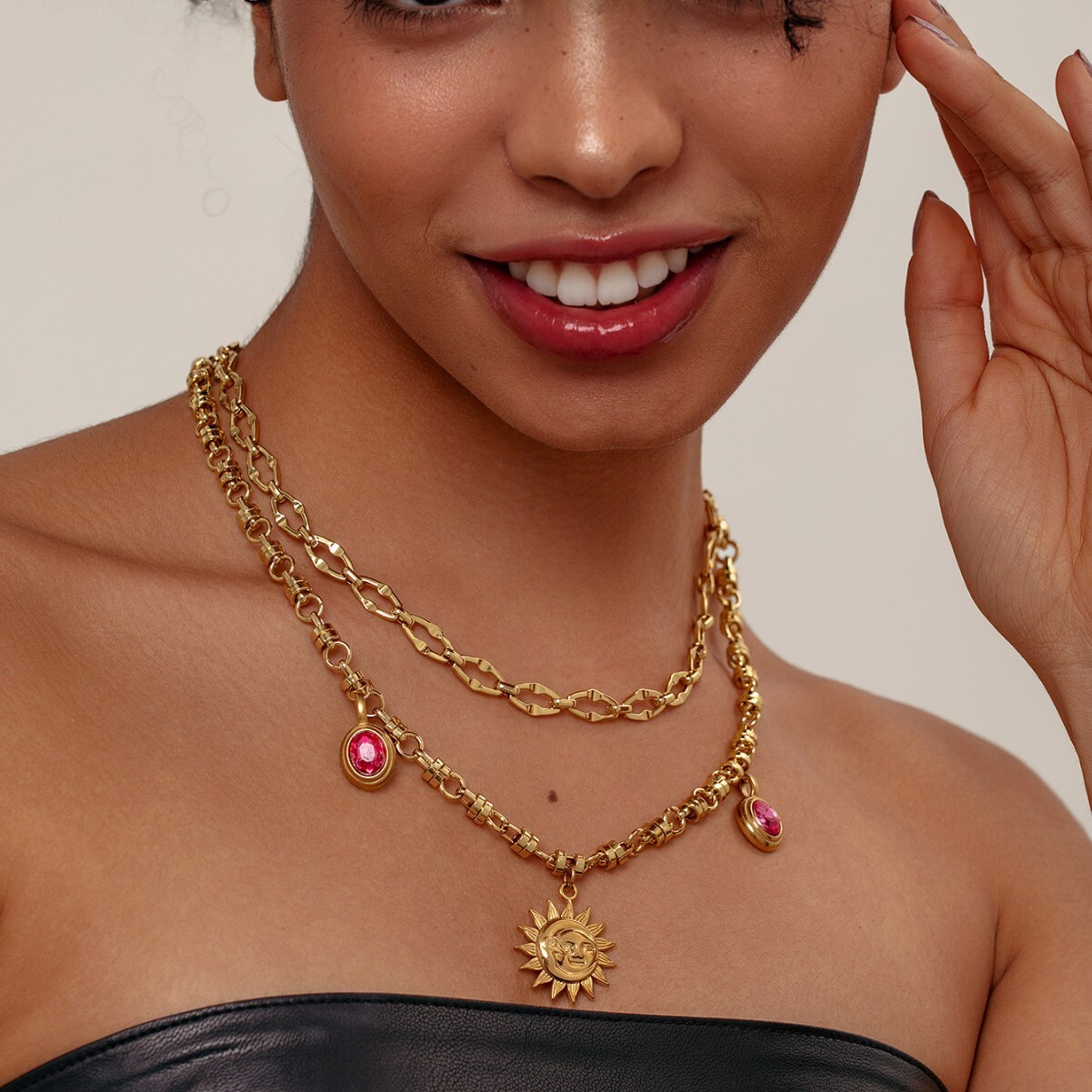 Colorful Glass Bead Choker Necklace Bracelet Ins Style Exquisite Titanium Steel Gold Plated