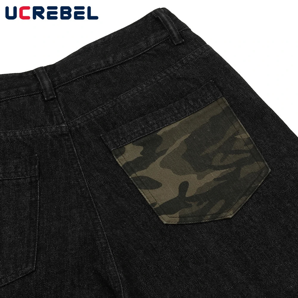 Ripped Patchwork Denim Shorts Mens Pocket High Street Summer Loose Wide Leg Washed Distressed Short Jeans 250528