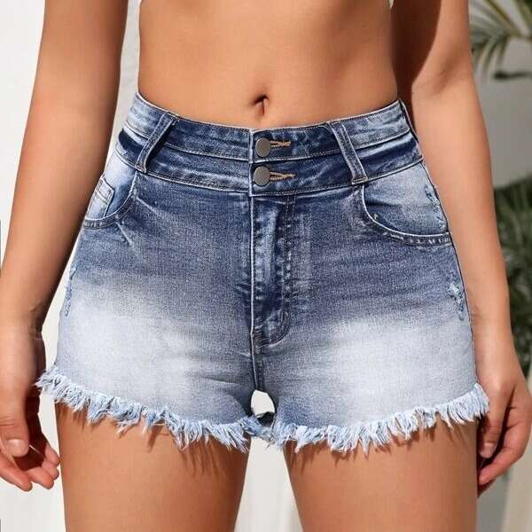 Denim Shorts Jeans Shorts High Waist Women S Denim New Frayed Hem Shorts Elegant Commuter Waist Cinching Jeans Ripped Short Jeans