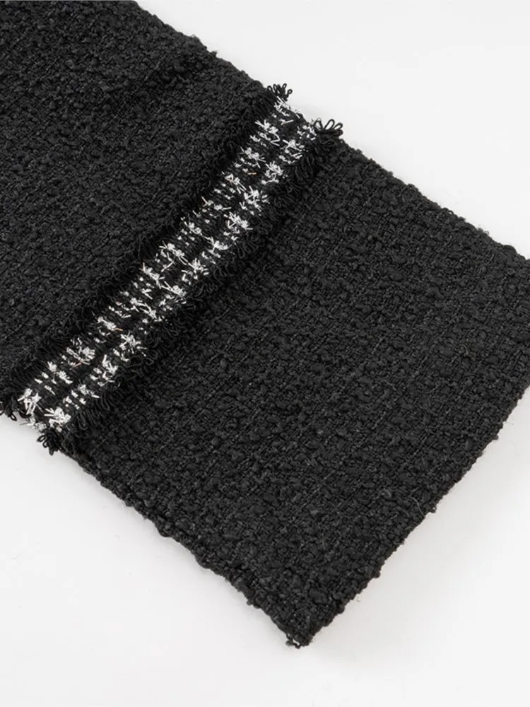 Lady Elegant Tweed Short Dress For Women Turn Down Collar Metal Buttons Autumn Dress Slim High Waist Black Fashion Dress 250529