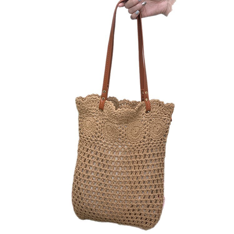 designer Casual Vacation Beach Large Capacity Tote Bag Stylish Versatile Woven Hollow Out Trendy Shoulder Bag Tote Bag Large Bag