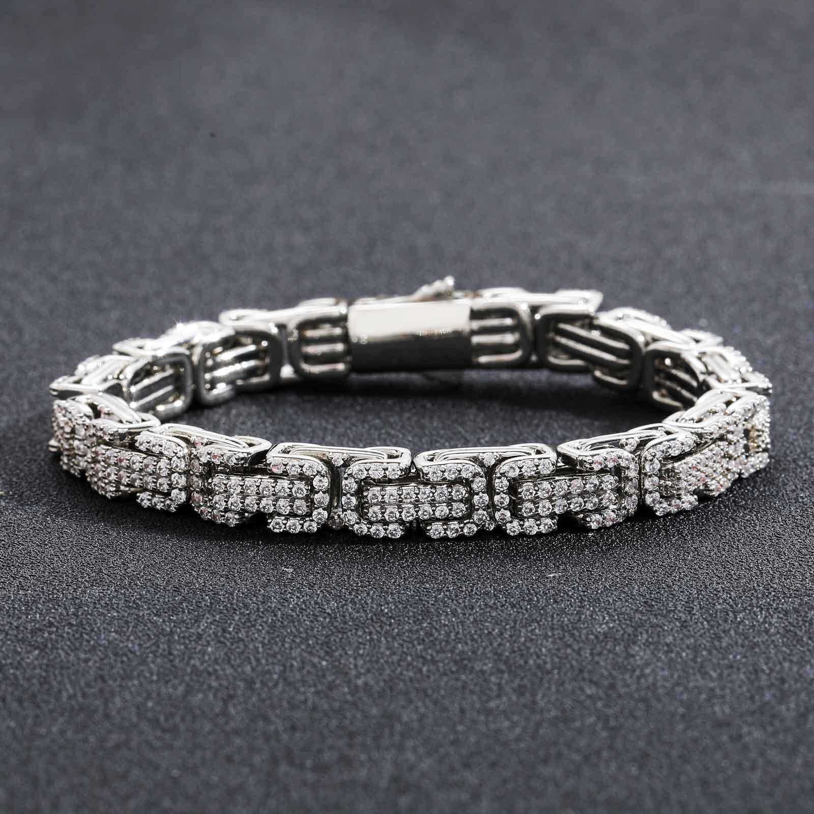 Hip Hop Byzantine Bracelet Micro Paved Moissanite Chain 3D Mens Personality Trendy Niche Bracelet moissanite