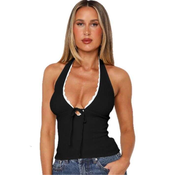 Spicy Girl Short Beauty Back Top Pure Desire Tie Bowknot Halter Neck Camisole Inner Wear for Women Summer 1062