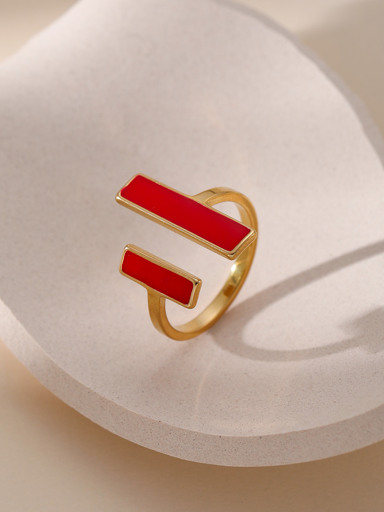 High-End Oil Drip Double Vertical Opening Ring Fashion Women's Color-Blocking Non-Fading Hand Jewelry