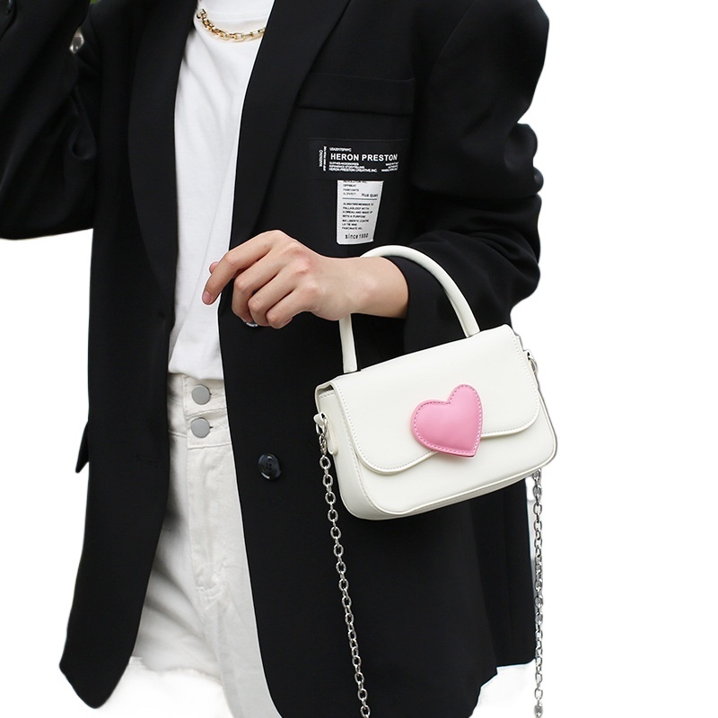 designer 2025 New Pink Heart Color-Block Small Square Bag Fashion High-End Handbag Fresh Simple Versatile Chain Bag