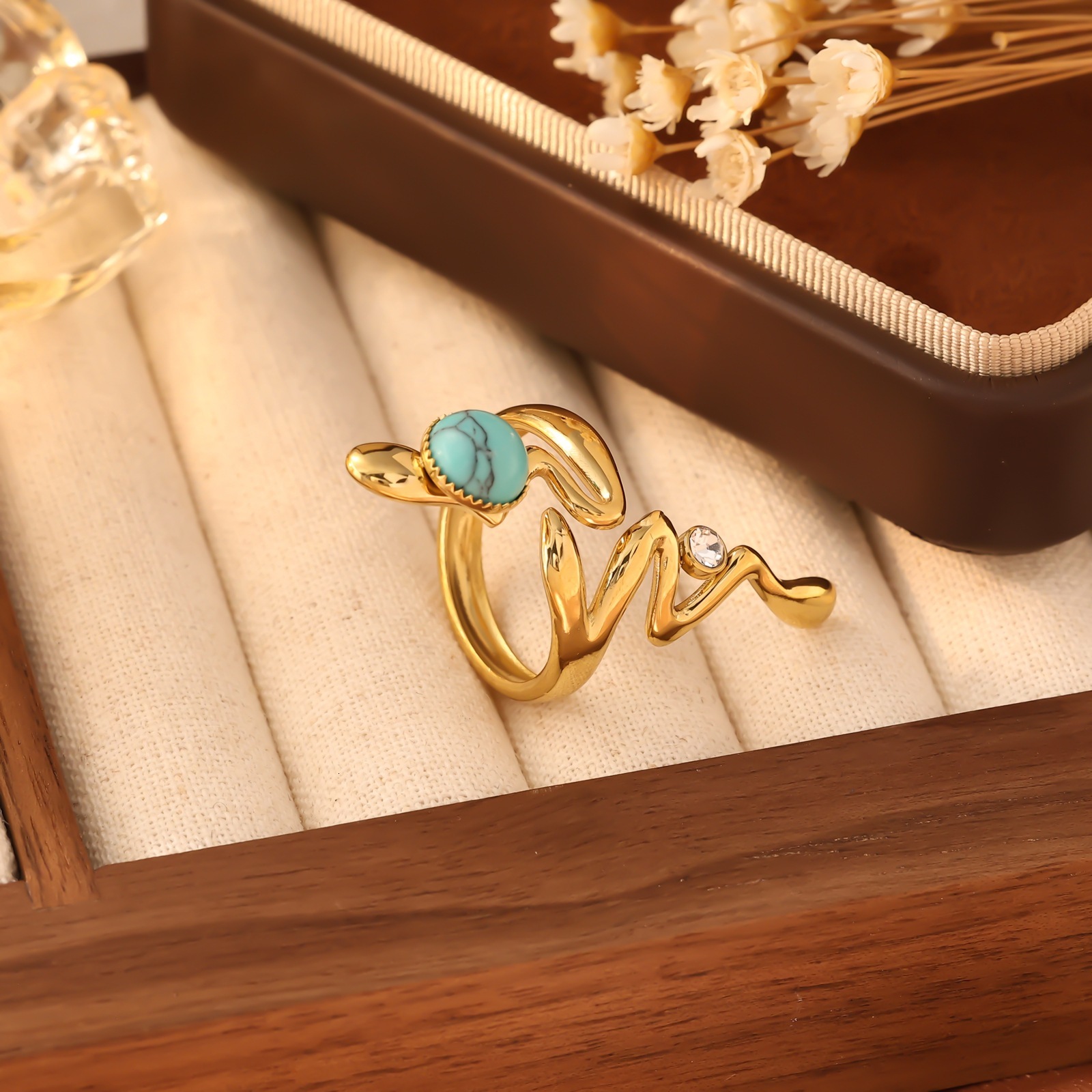 Snake Twisted Design Sense Multi-layer Polished Personality Bold Hip-hop Stainless Steel Ring Jewelry