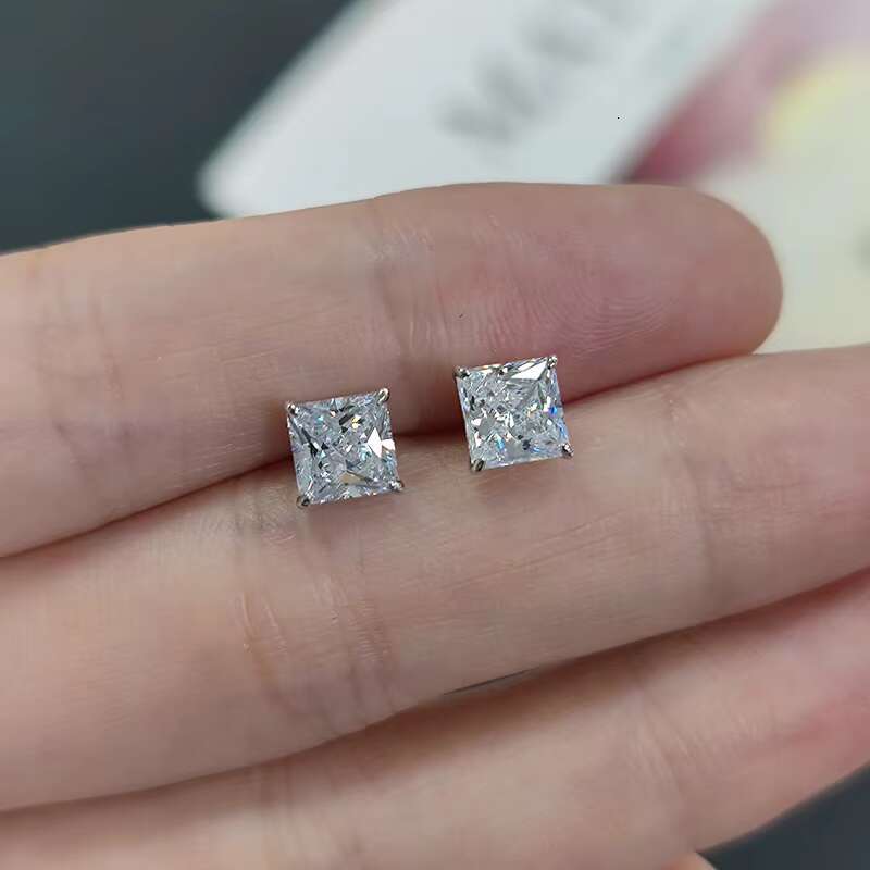 KH280E Abiding Solitaire 5MM Princess Cut CVD HPHT Diamond VS VVS Moissanite Square Couple Stud Earrings 9K 18K Wholesale