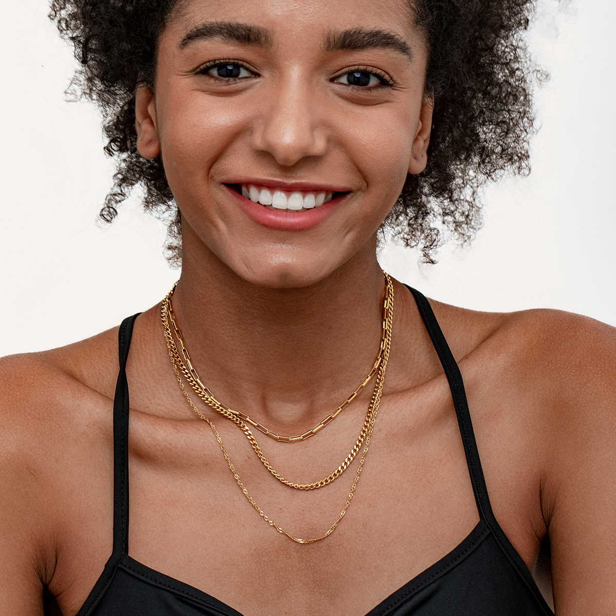 Style Gold-Plated Paperclip Stainless Chain Titanium Steel Ring Necklace Jewelry