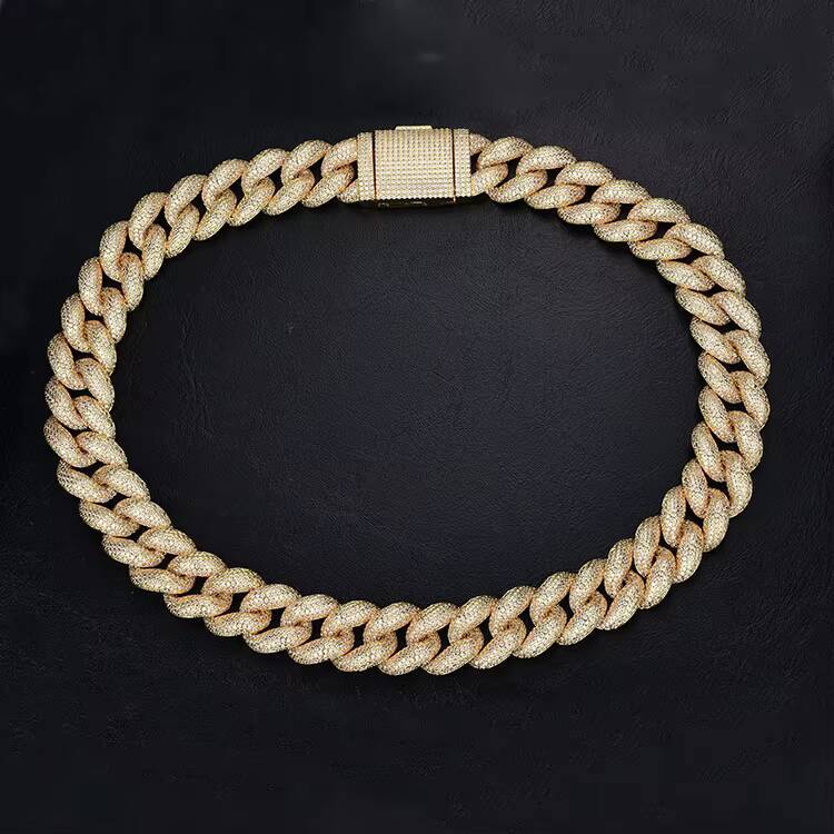 Classic Jewelry Fully Filled Zircon 18mm Miami Chain Hip Hop Cuban Necklace Sier