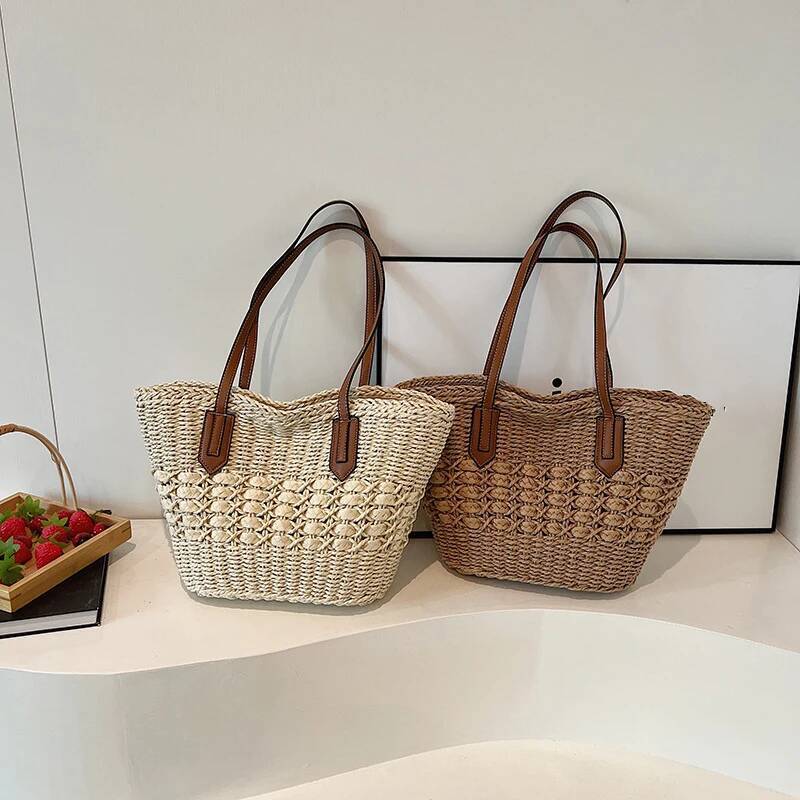 2025 New Women's Summer Straw Bag Straw Shoulder Bag Vine Weaving Handbag Hollow Lafia Crochet Designer Women's Beach Bag Casual Handbag 4