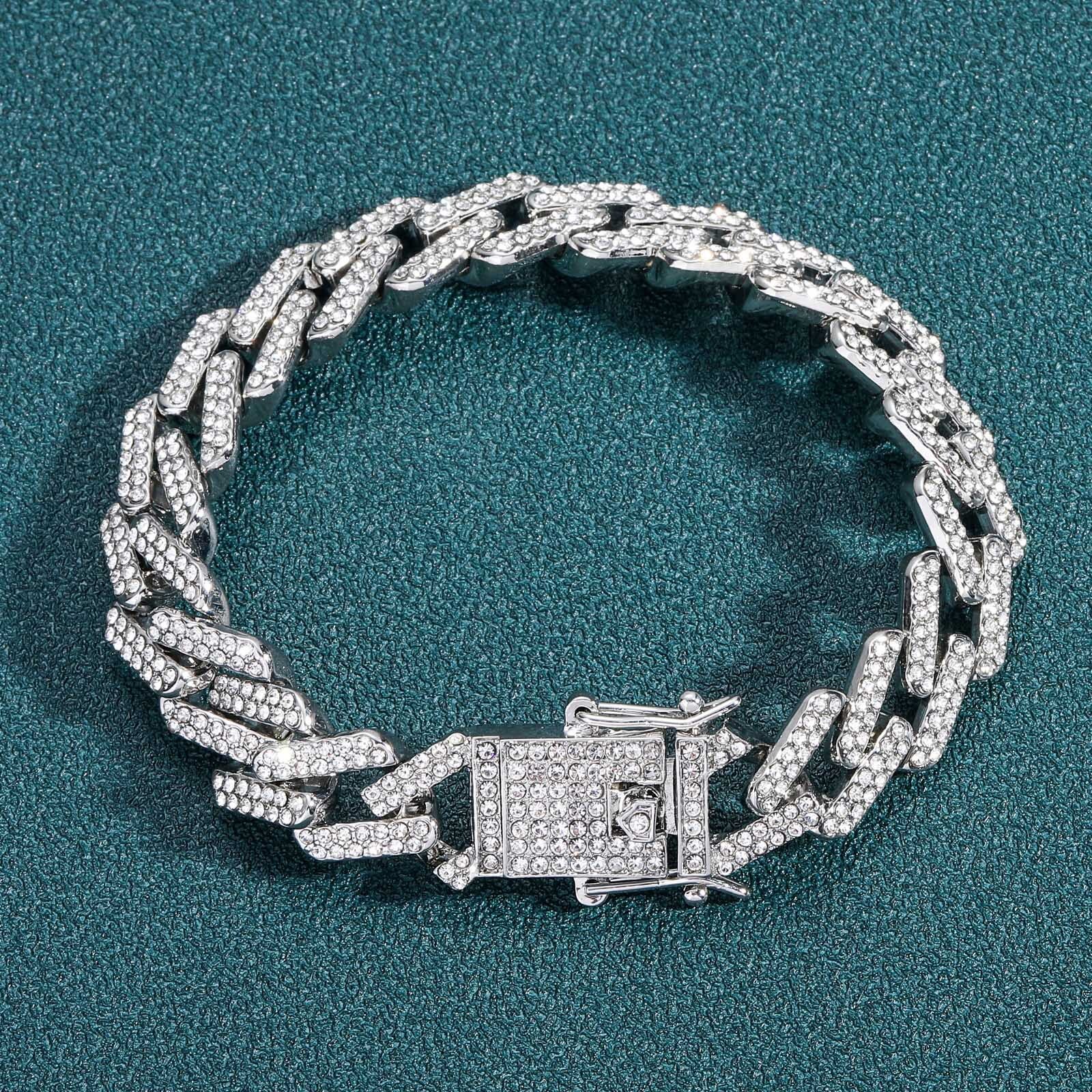 Bracelet hip hop 14mm strip CUBAN CHAIN diamond Cuban Diamond Mens trendy accessories moissanite