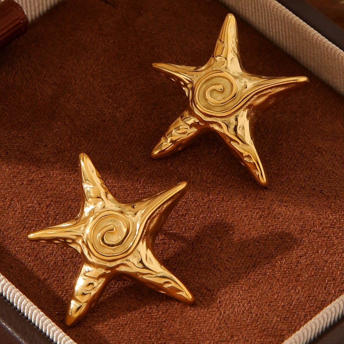 Titanium Steel Pentagram Starfish Swirl Threaded Hoop Earrings Fashion Jewelry Set