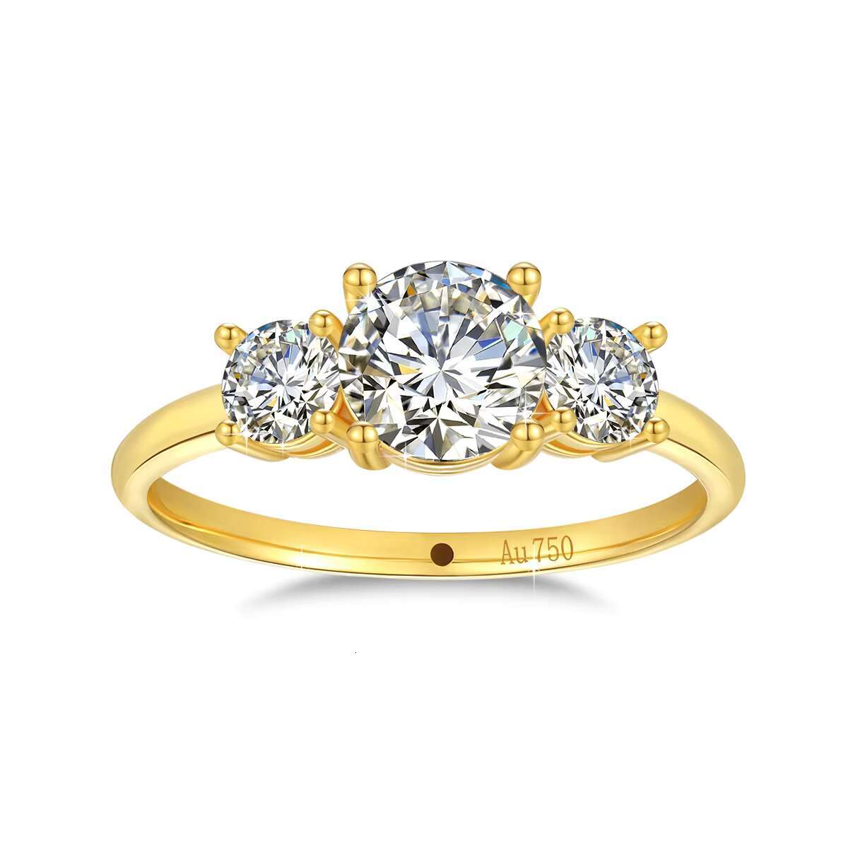 Classic 3 Stone Design Fine Jewelry Moissanite Engagement Wedding Ring Woman Hollow Genuine 18K Gold Rings Bijoux