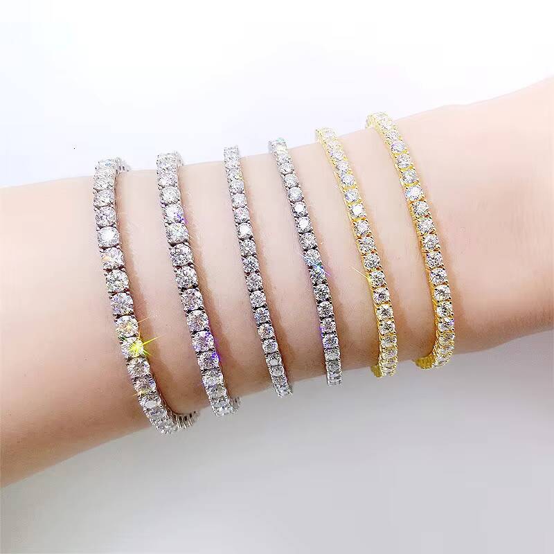 Premium Jewelry 2-5mm Sterling Sier Hip-Hop Single Row Chain Moissanite Women's Tennis Bracelet