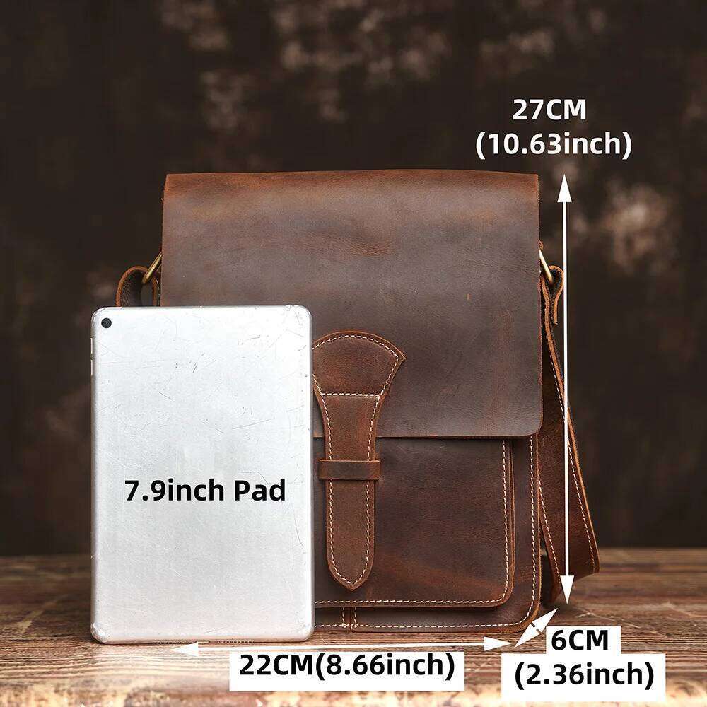 NUPUGOO Genuine Leather Men's Shoulder Retro Commuter Messenger Bag First Layer Cowhide Vertical Style