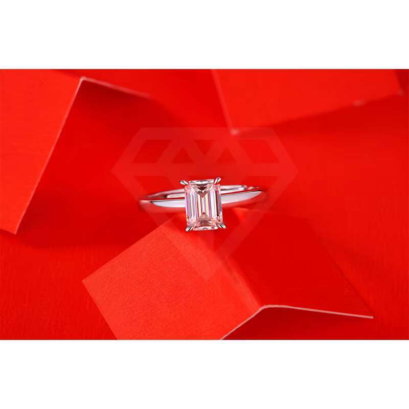 Fine Jewelry Emerald Cut Ring Rhoudium Plated Solitaire Setting Ring 925 Sterling Silver VVS Moissanite Diamond Jewelry