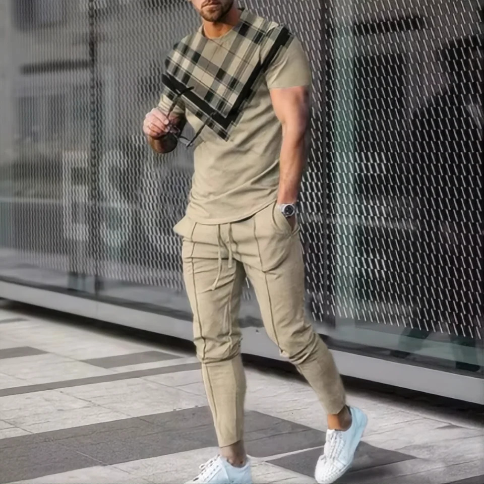 2024 mens sports set 2piece jogging suit 3D printed summer fashion fun short sleeved Tshirtpants 250530