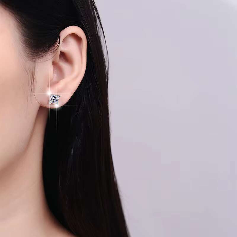 Fine Jewelry Womens Earrings GRA Certified Princess Cut Syntactic Diamond VVs1 Moissanite S925 Sterling Silver Stud Earrings