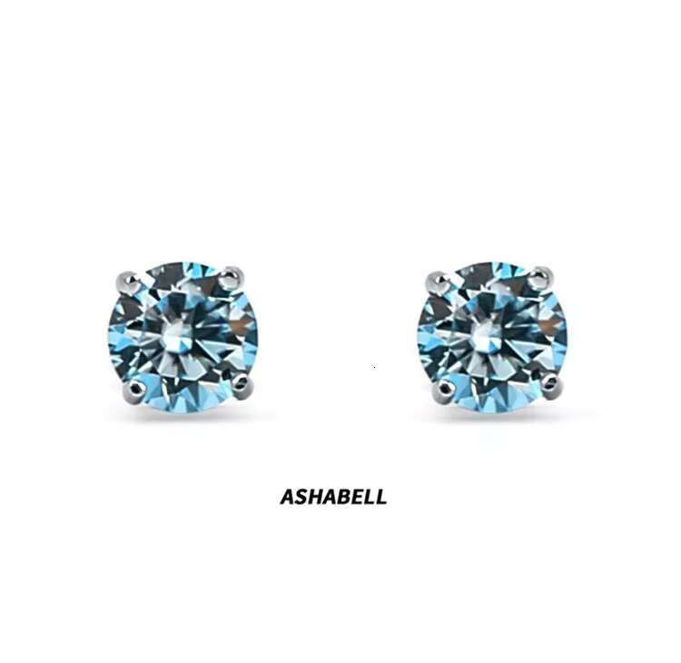 Pass Diamond Tester 1CT VvsD Color Blue Moissanite S925 Silver Hiphop Stud Earrings for Men and Women