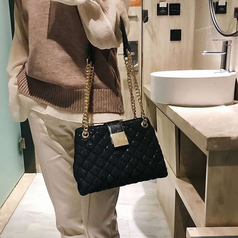 Lace Shoulder Bags For Women Dia Pattern Chain Designer Handbag Multi Pockets Large Capacity Black Sling Tote Bag Sac