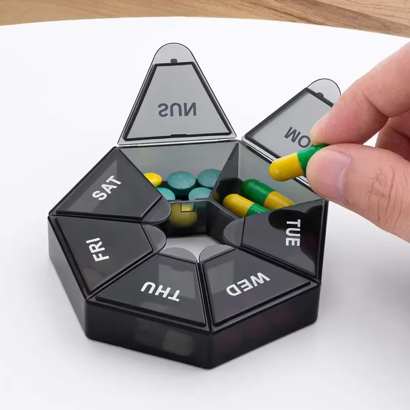 7 Days Pill Storage Box Mini Travel Portable Medicines Dispenser Box Multifunction Plastic Seven Compartment Sealer Box Mini Small Pill Box Pills Case