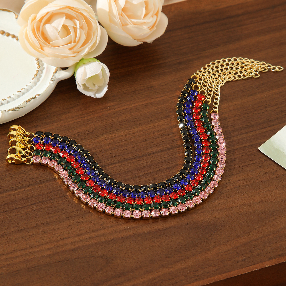 New Fashion Titanium Stainless Steel Jewelry Gold Plated Full Zircon Women's Bracelet