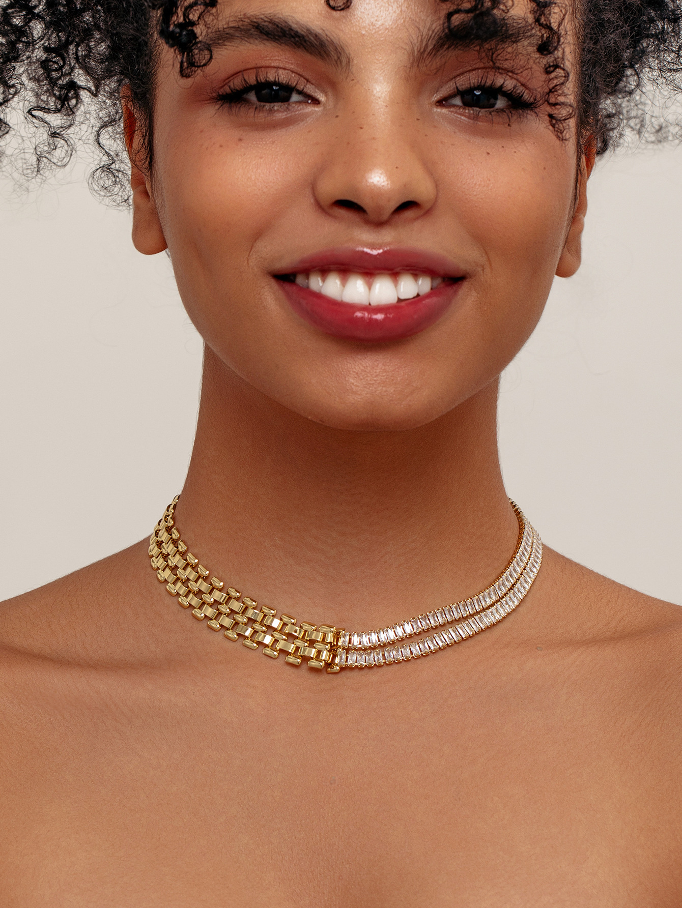 Light Style Dia-Studded Splicing Geometric Collarbone Necklace Fashion Versatile Elegant High-End Neck Chain for Women