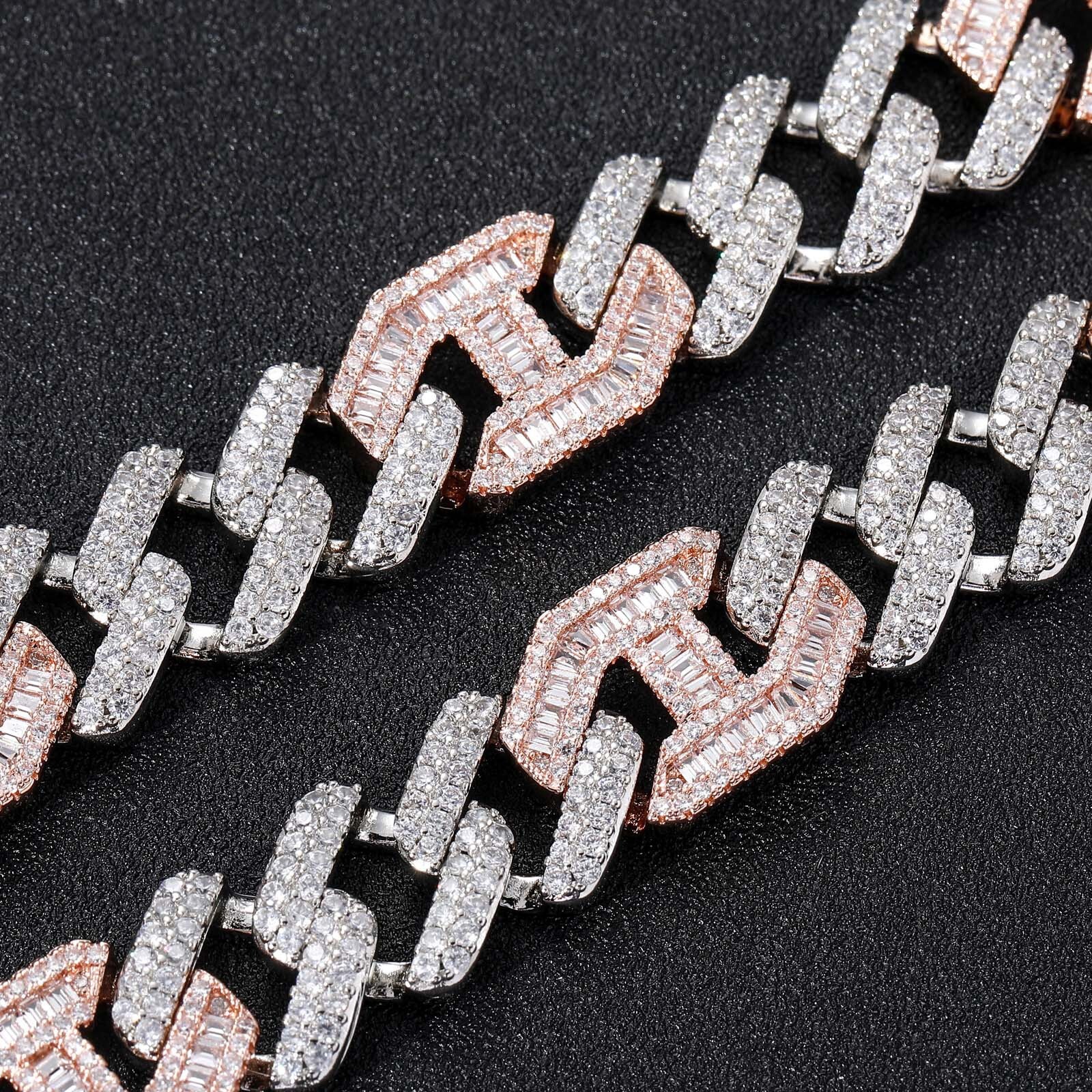 Bracelet hip hop two color rose gold 15mm wide three to one flip buckle strip CUBAN CHAIN mens Bracelet moissanite