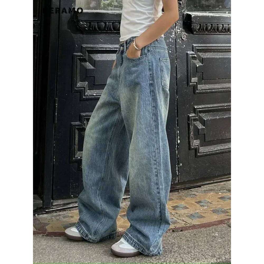 Coats Designer Women Vintage Aesthetic Emo Loose Washed Pants 2024 Summer Women's Casual Blue Haruku Jeans Y2k Wide Leg Punk Baggy Denim Trouser 