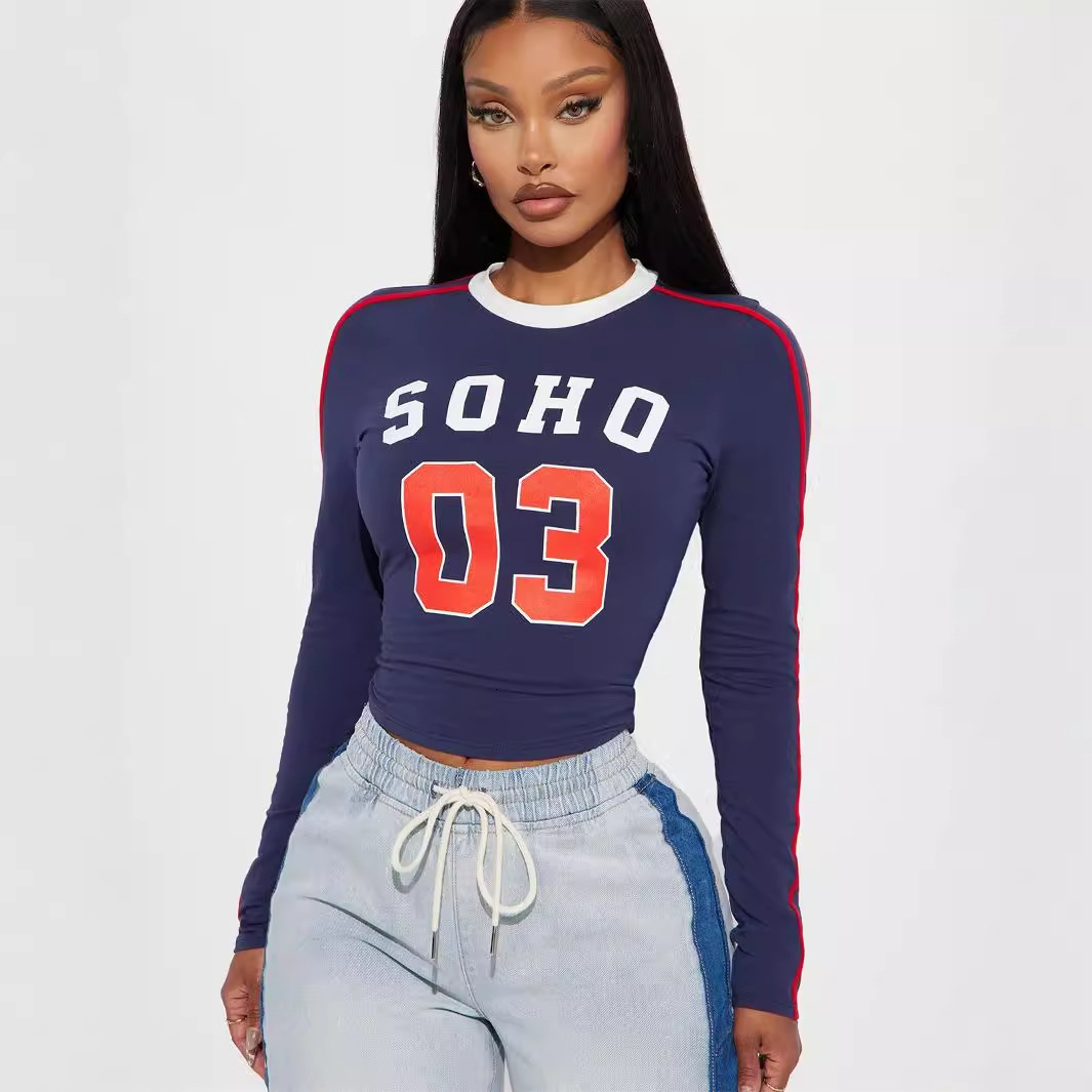 Designer T Shirt Autumn New Fashion European And American Street Slim Fit Hot Girl Sports Casual Long Sleeve Top Round Neck Base Shirt Essentials Summ