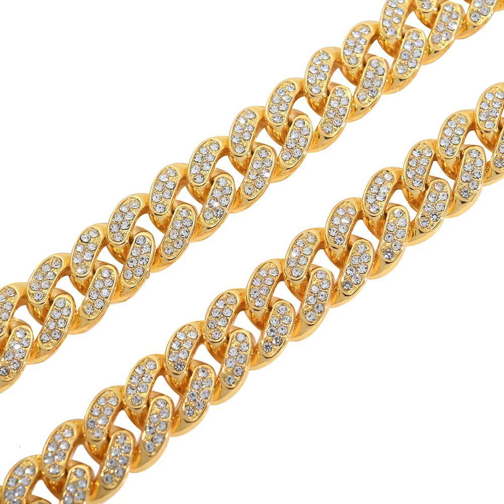 13mm Men's Erkek Kolye Iced Hip Hop Jewelry Pearl Water Dia Gold Finish Miami Cuban Chain Necklace