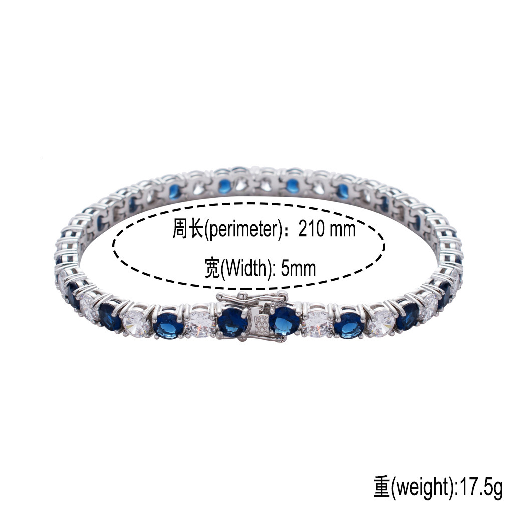 Hip Hop Blue White Moissanite Tennis Chain Tennis Chain Personalized Fashion Brand Mens Hip Hop Bracelet moissanite
