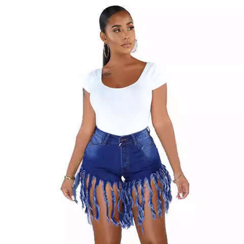 Denim Shorts Jeans Shorts Spring American Trendy Fringe Denim Shorts For Women Ripped Short Jeans
